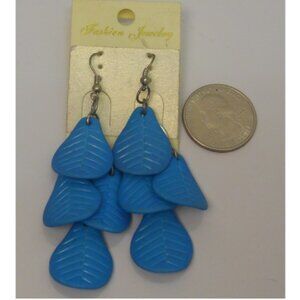 Women Blue Leaf Earrings Drop Dangle Silver Tones Hook Fasteners FASHION JEWELRY